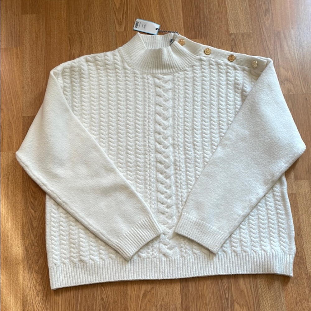 Draper James Cream Cable Knit Turtleneck Sweater